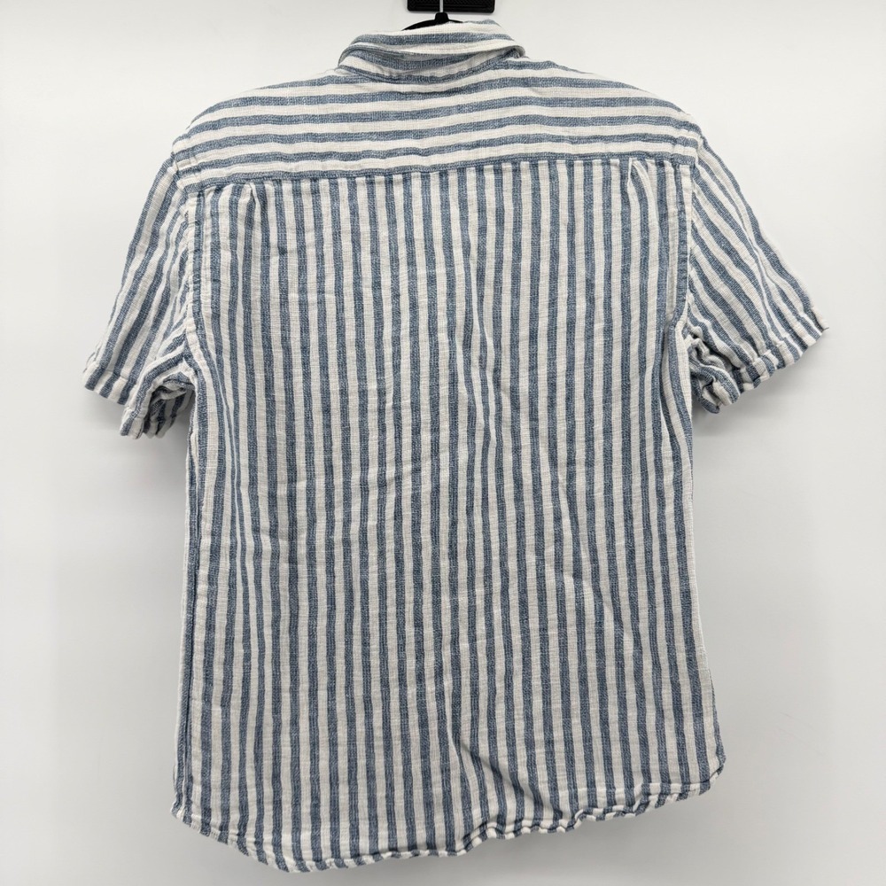 Faherty Palma Linen Shirt Women S Blue White Striped Short Sleeve Button Down - Picture 3 of 7
